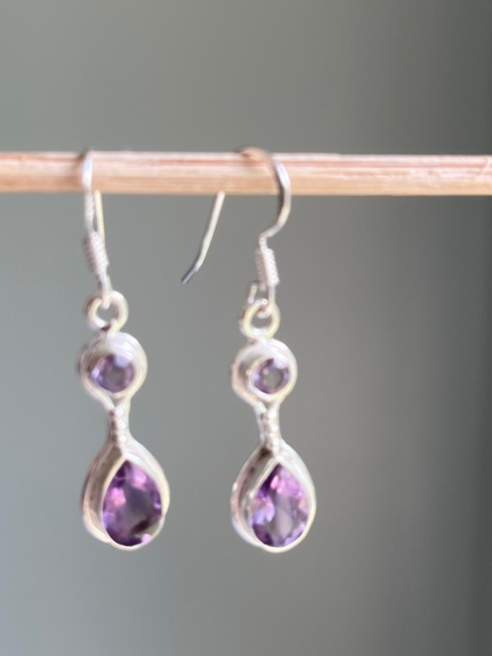 Amethyst in Sterling Silver Drop Earrings - Purple Gemstone - Picture 1 of 5